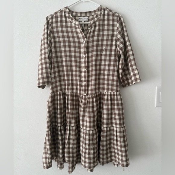 Apiece Apart Tan Checkered Kids Dress - Picture 3 of 5